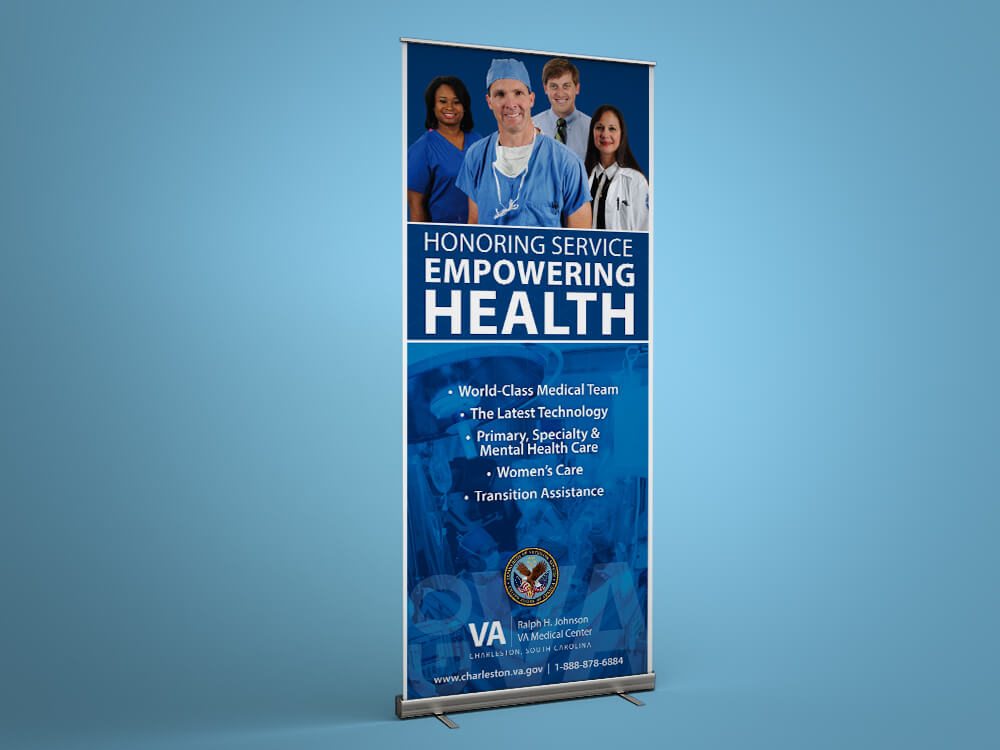 Mockup of a retractable banner for the Ralph H. Johnson VA Medical Center.